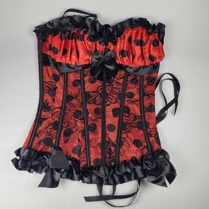 Corset Women's Gothic Polka Dot Bustier Lace Up Boned Top Costume S